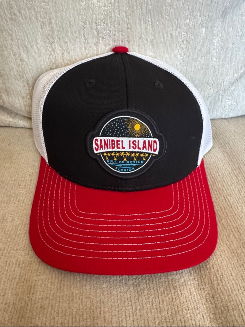 Sanibel Island Trucker Hat - Black, Red & White